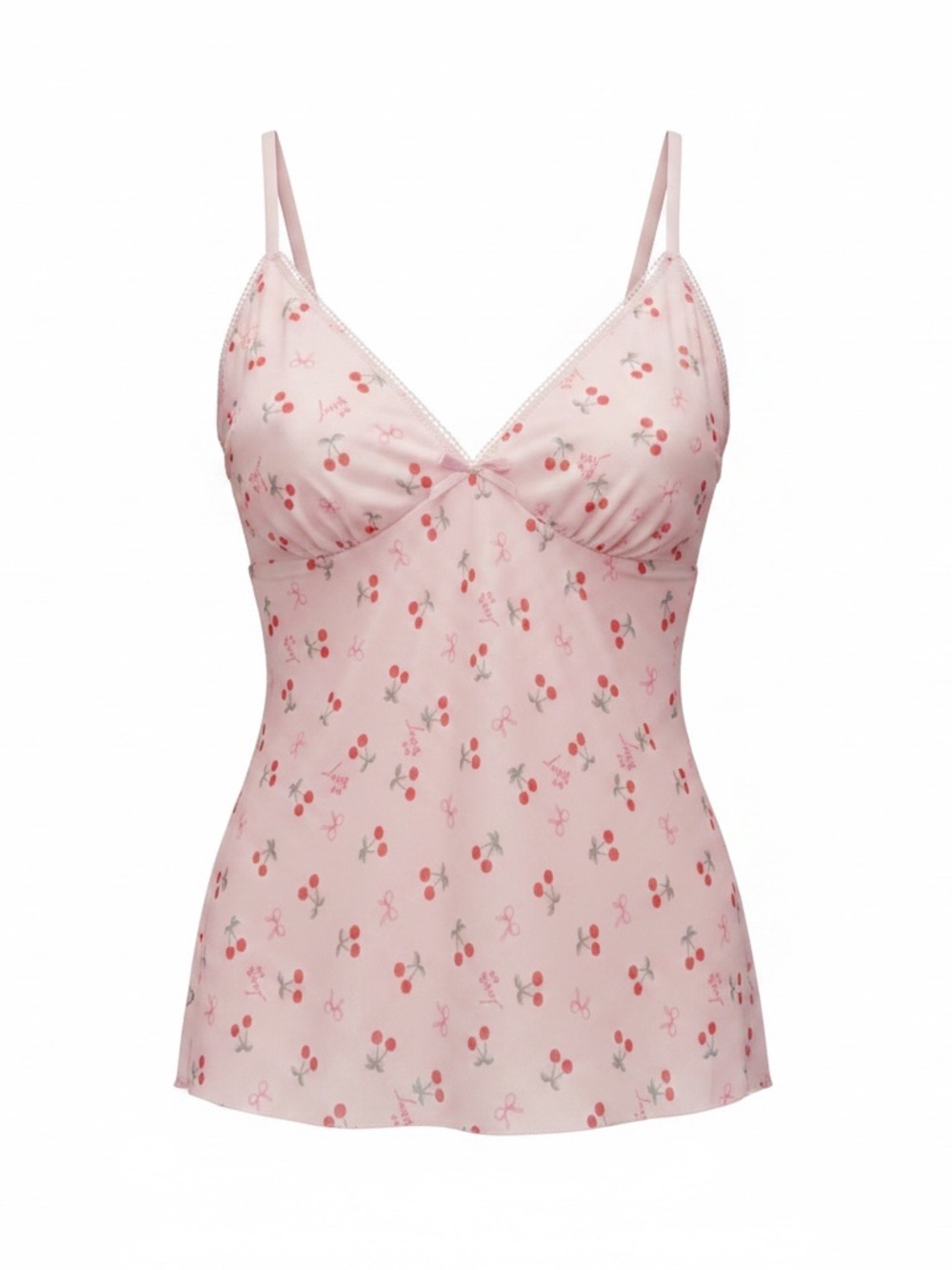 Betsey Johnson XL Pink Cherry-Print Cami & Shorts Sleep Set - Picture 2 of 7
